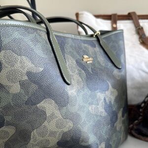 Coach Green Tote Bag with Camouflage Design